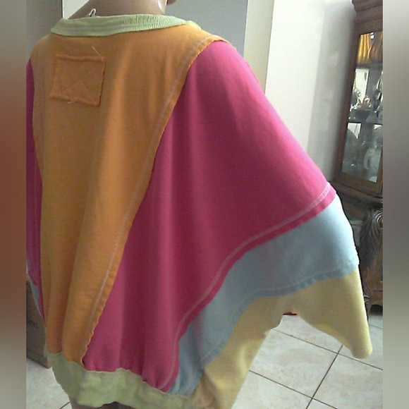 BiBi Boxy 3/4 Dolman Sleeve Blouse Multi-color Patchwork (Super Cute, Fab Brand) - Picture 6 of 11